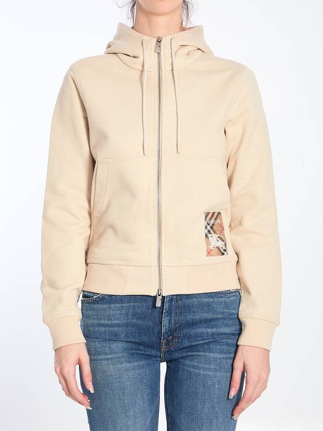 Burberry Check Label Cotton Hooded Zip Up Nutmeg