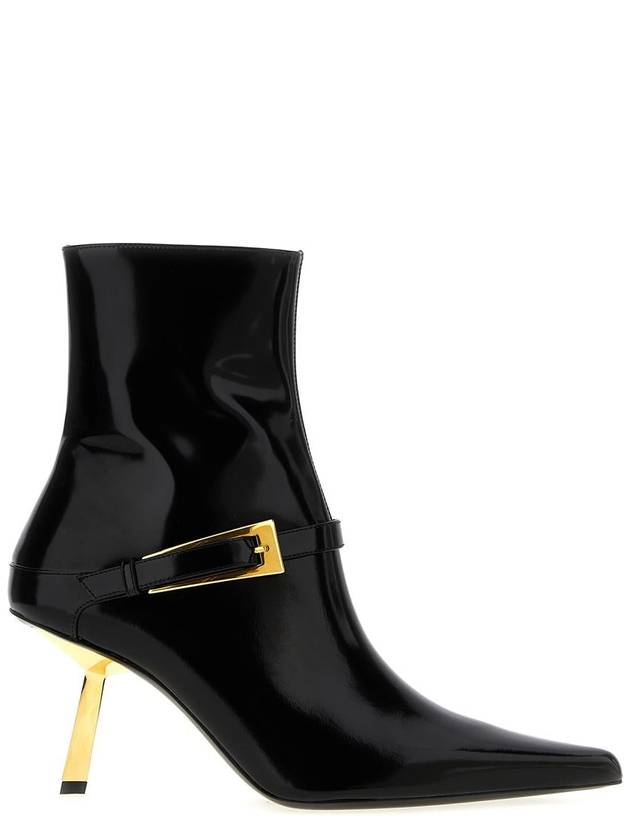 Saint Laurent Lee Glazed Leather Ankle Boots Black