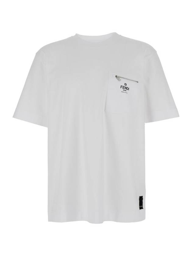 Fendi O'Lock Patch Pocket Cotton Short Sleeve T-Shirt White