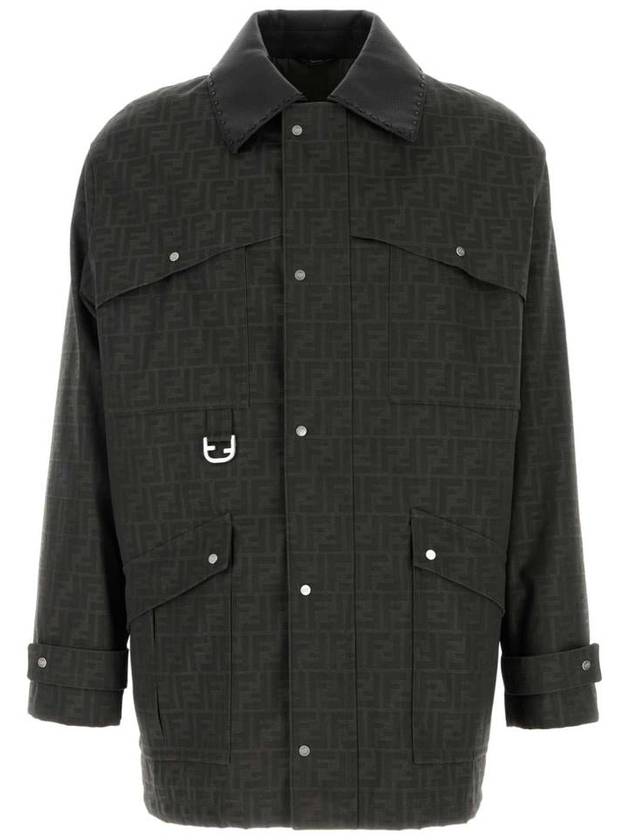 Fendi Waxed FF Jacquard Blouson Jacket Brown