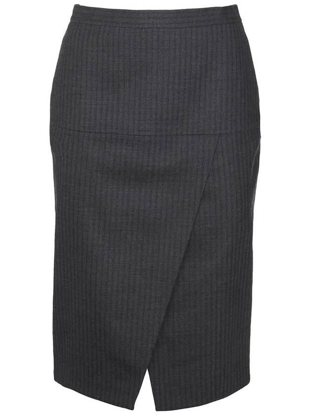 Fendi Pinstripe Wool Pencil Skirt Grey
