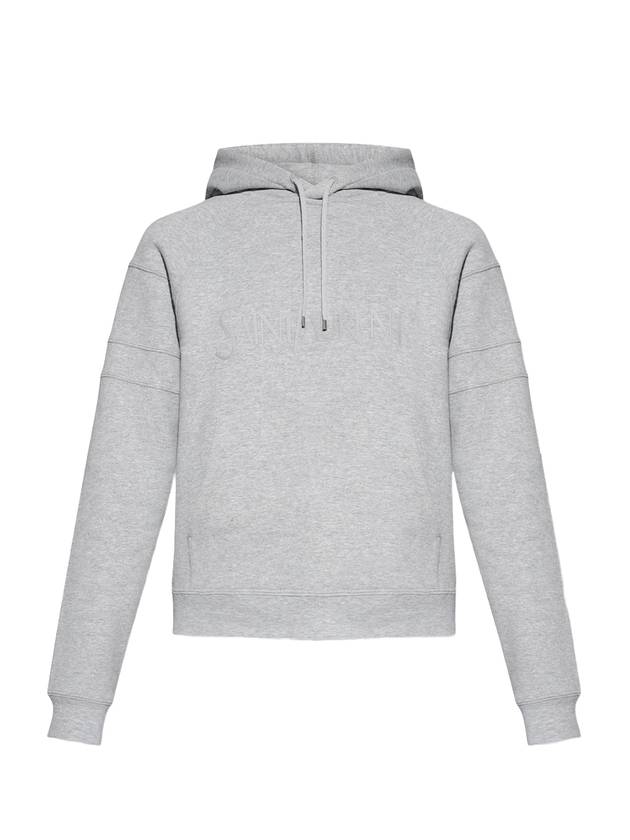 Saint Laurent Logo Kangaroo Pocket Fleece Hoodie Grey