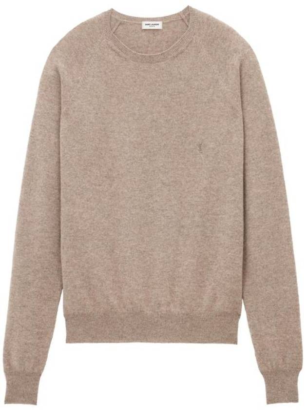Saint Laurent Cassandre crew neck long sleeve knit top beige