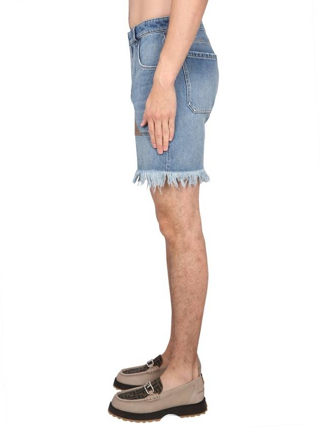 Fendi Fringe Denim Shorts Blue