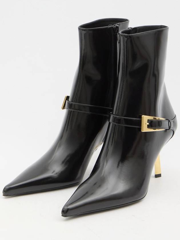 Saint Laurent Lee Glazed Leather Ankle Boots Black
