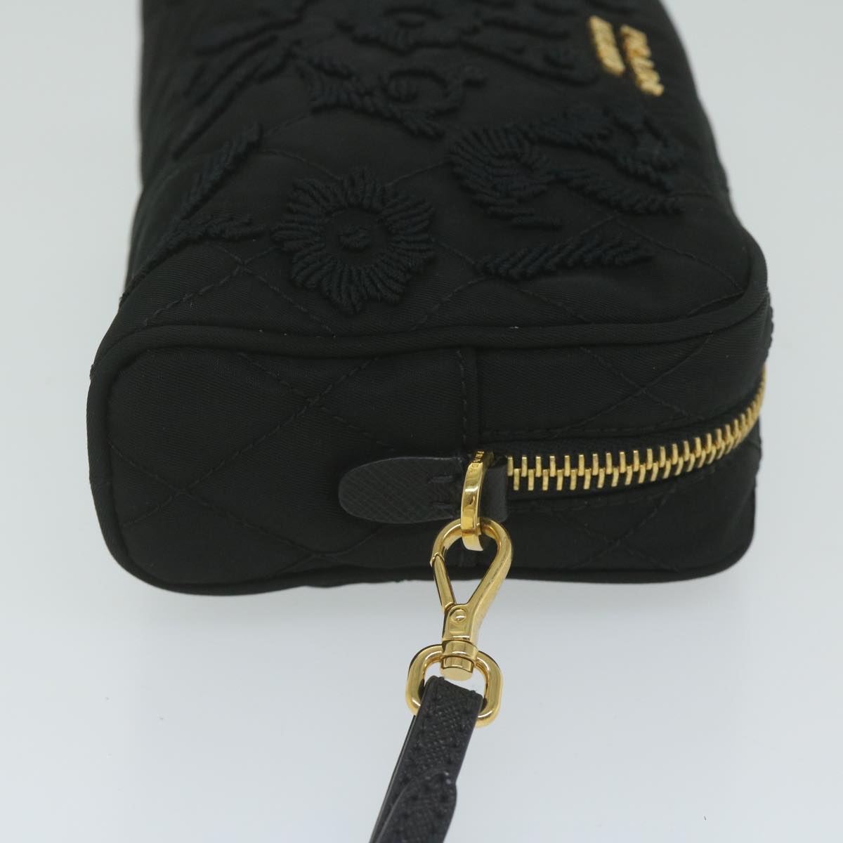 PRADA Embroidery Pouch Nylon Black ac2598