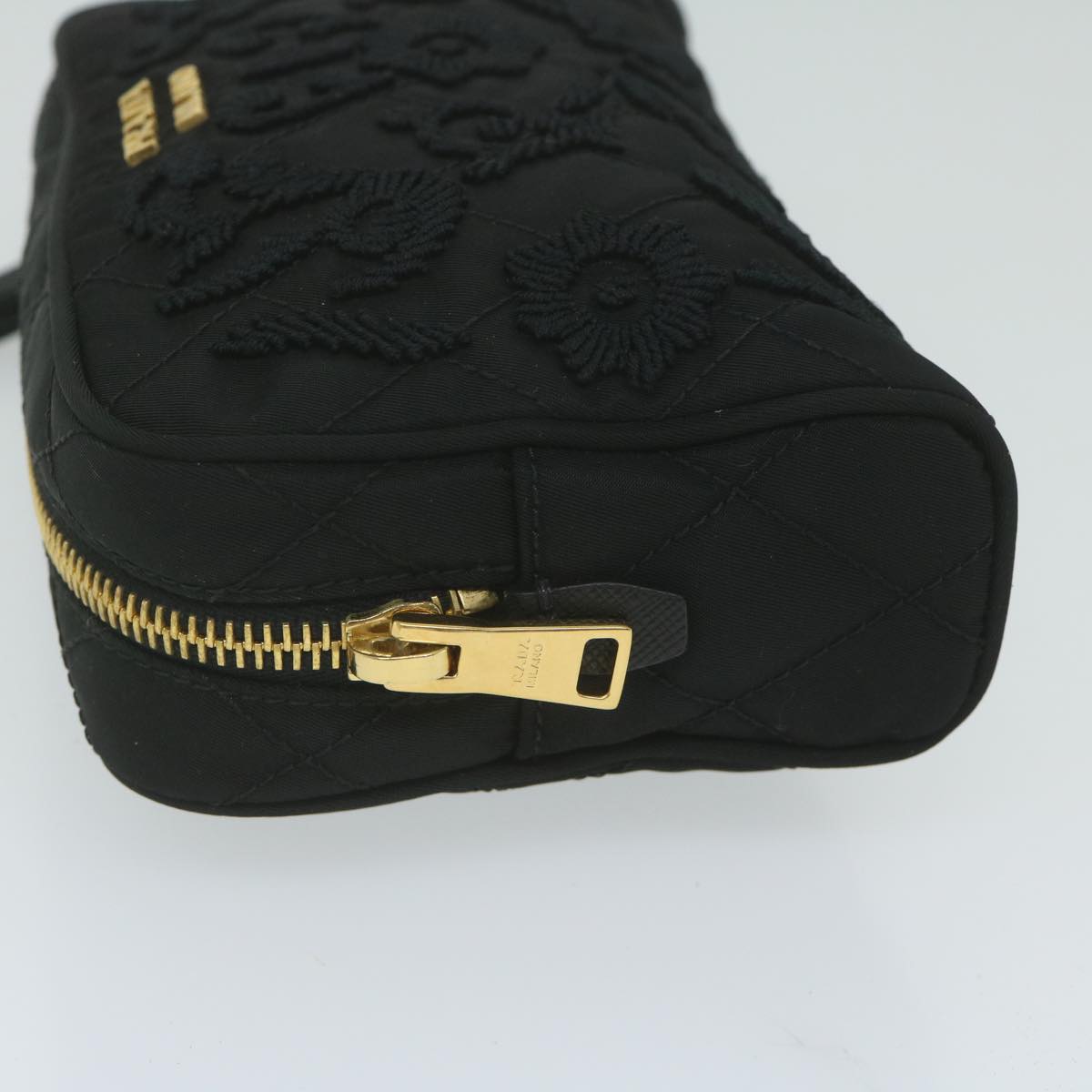 PRADA Embroidery Pouch Nylon Black ac2598