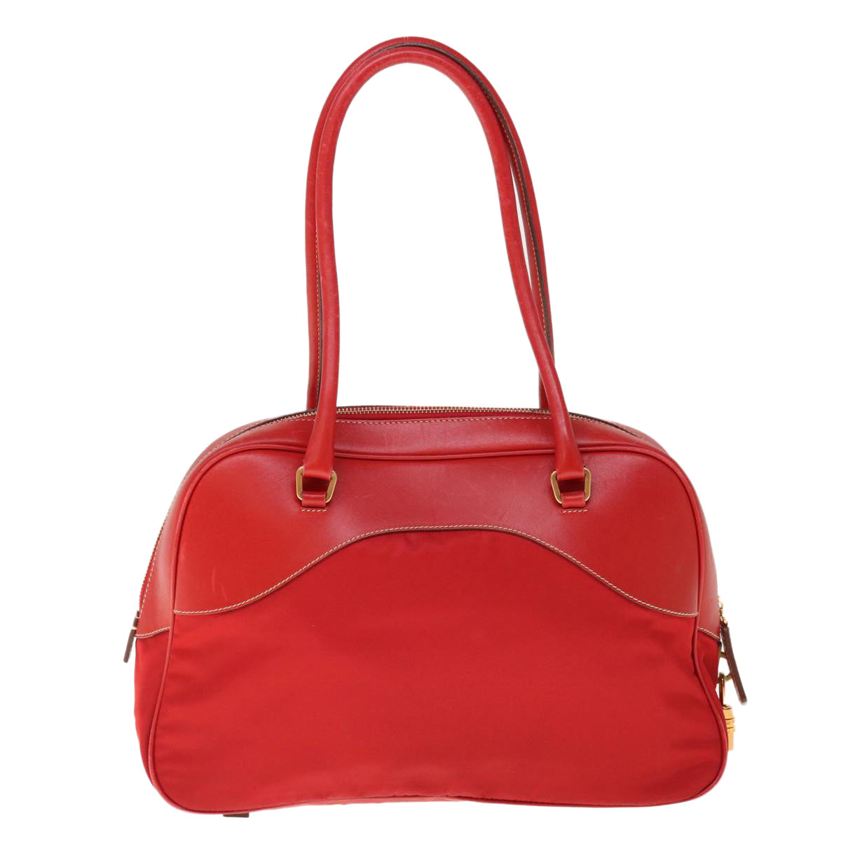 PRADA Shoulder Bag Nylon Leather Red ac2652