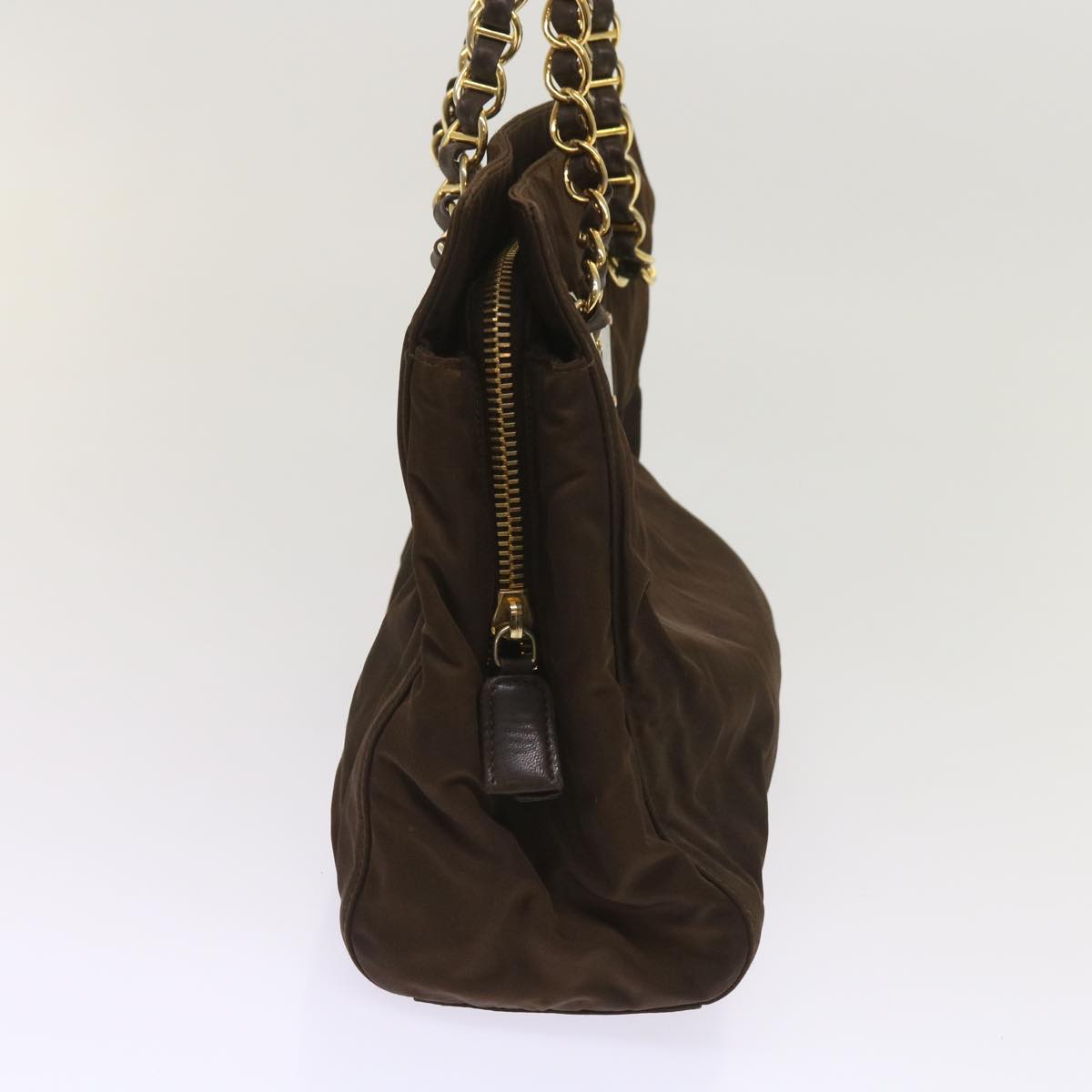 PRADA Chain Shoulder Bag Nylon Brown ac2743
