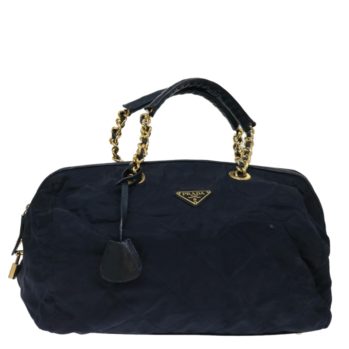 PRADA Quilted Hand Bag Nylon Navy ac2871