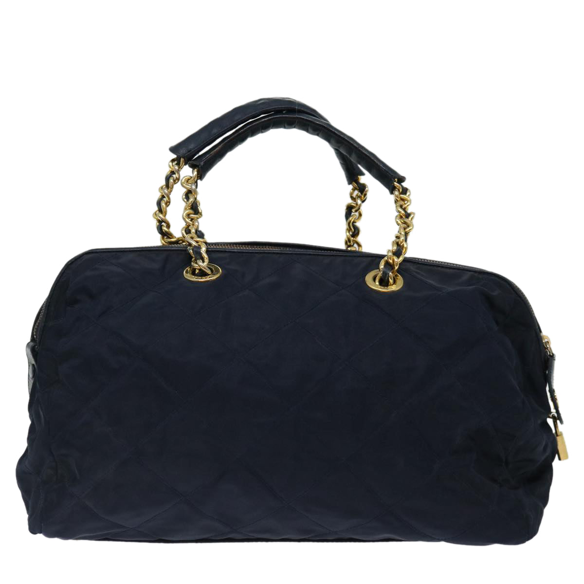 PRADA Quilted Hand Bag Nylon Navy ac2871