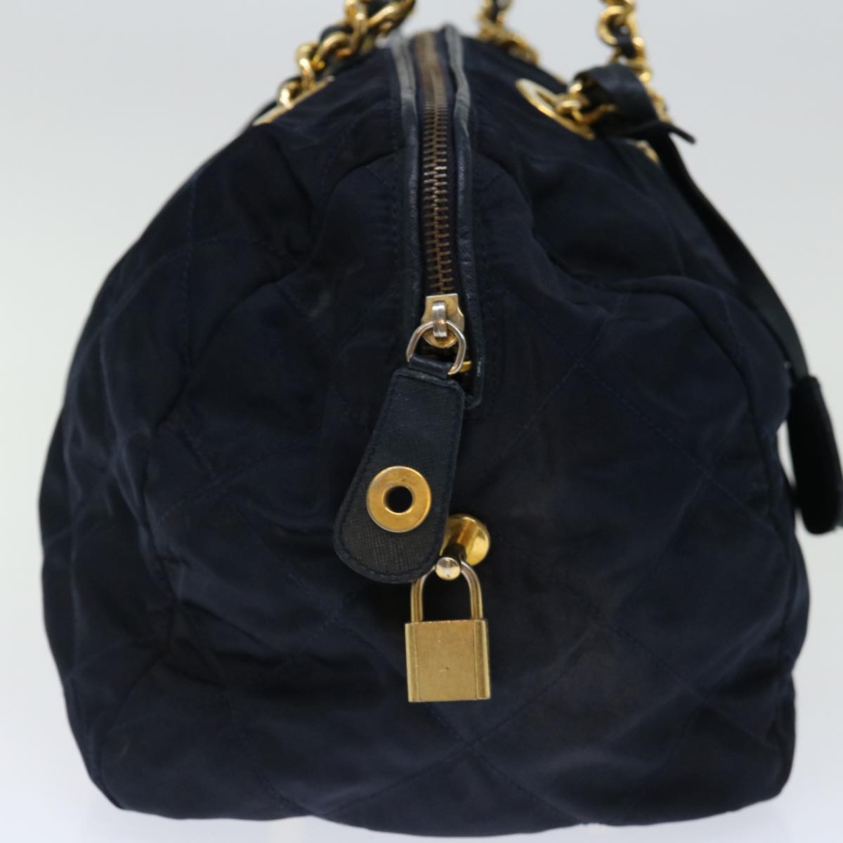PRADA Quilted Hand Bag Nylon Navy ac2871