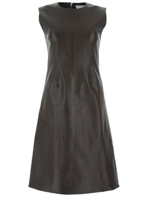 Bottega Veneta Nappa leather short dress dark brown