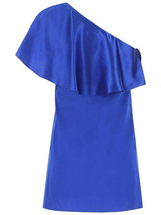 Saint Laurent Ruffled One Shoulder Midi Dress Blue