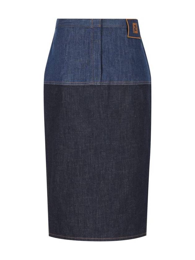 Fendi Two Tone Denim Pencil Skirt Blue
