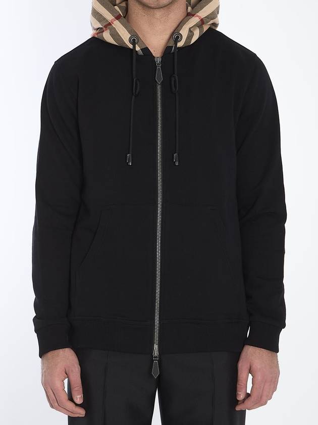 Burberry Check Hood Cotton Zip Up Hoodie Black Archive Beige