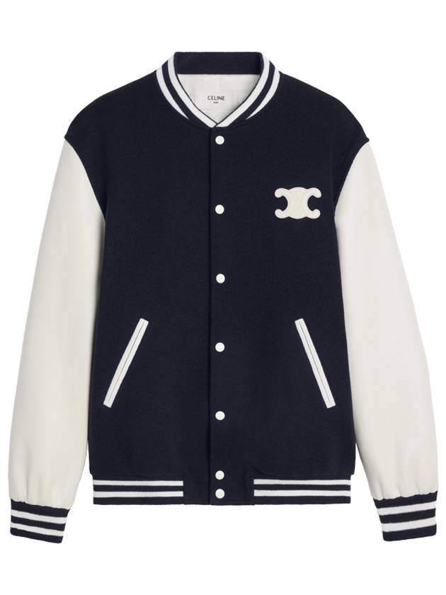 CELINE Teddy Varsity Texture Wool Jacket Navy