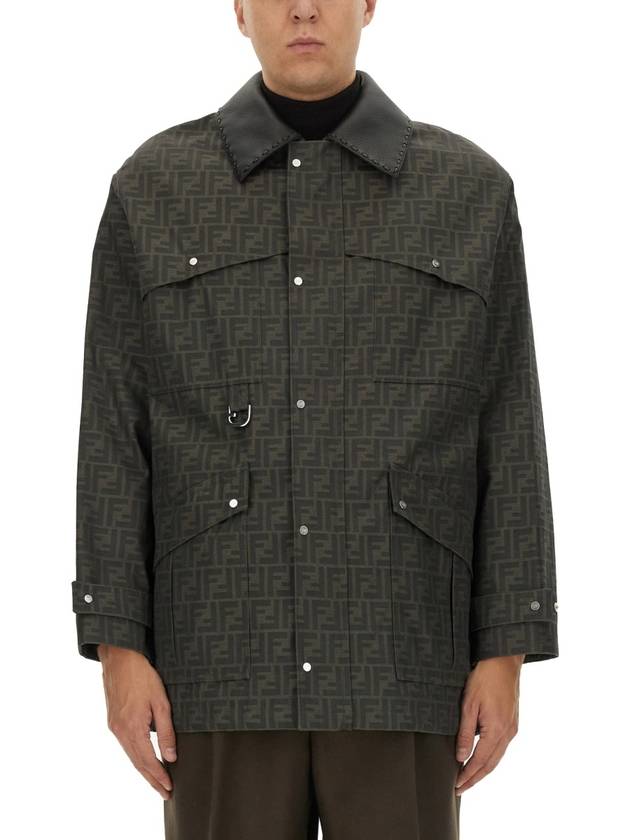 Fendi Waxed FF Jacquard Blouson Jacket Brown