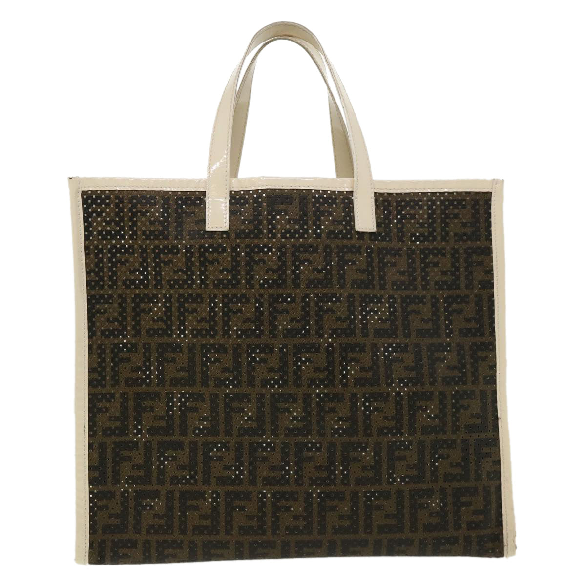 FENDI Zucca Canvas punching Tote Bag Brown am3208