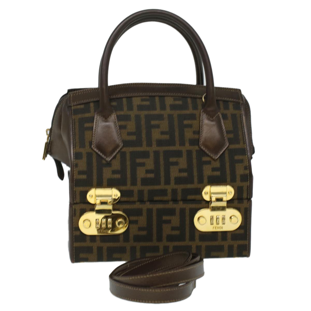 FENDI Zucca Canvas Hand Bag 2way Brown Black Auth am3888A