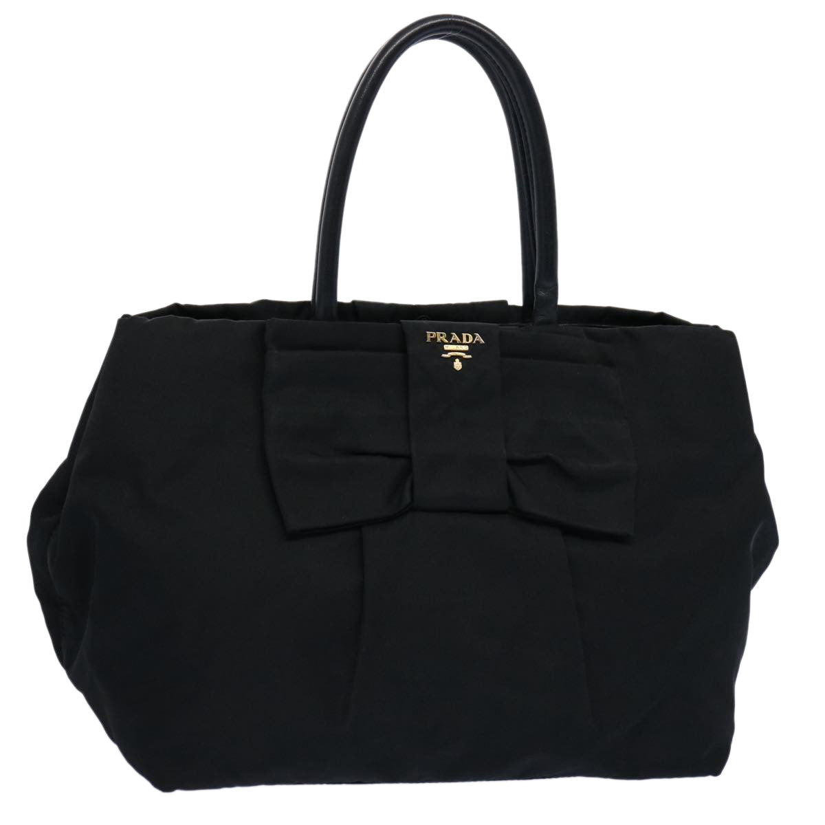 PRADA ribbon Hand Bag Nylon Black am5448