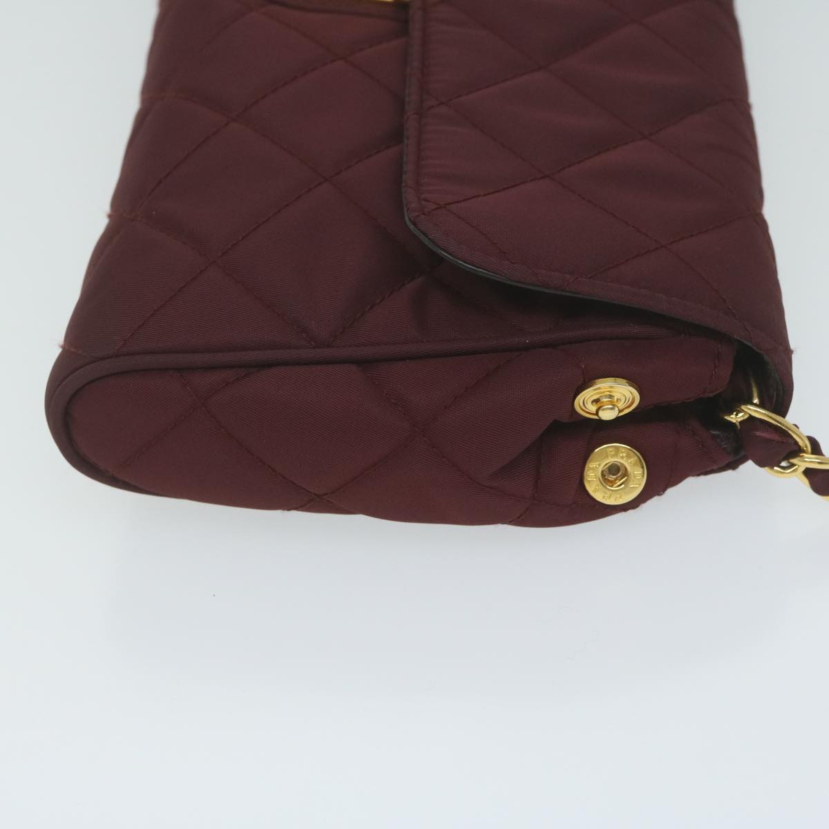 PRADA Quilted Chain Shoulder Bag Nylon Red am5477