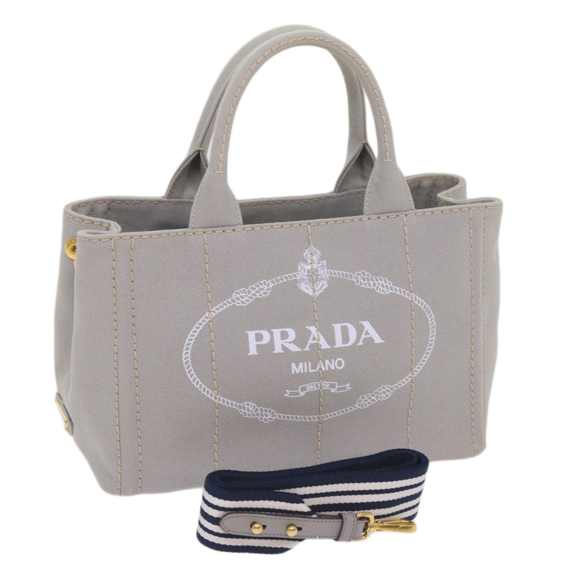 PRADA Canapa PM Hand Bag Canvas 2way Gray am5703