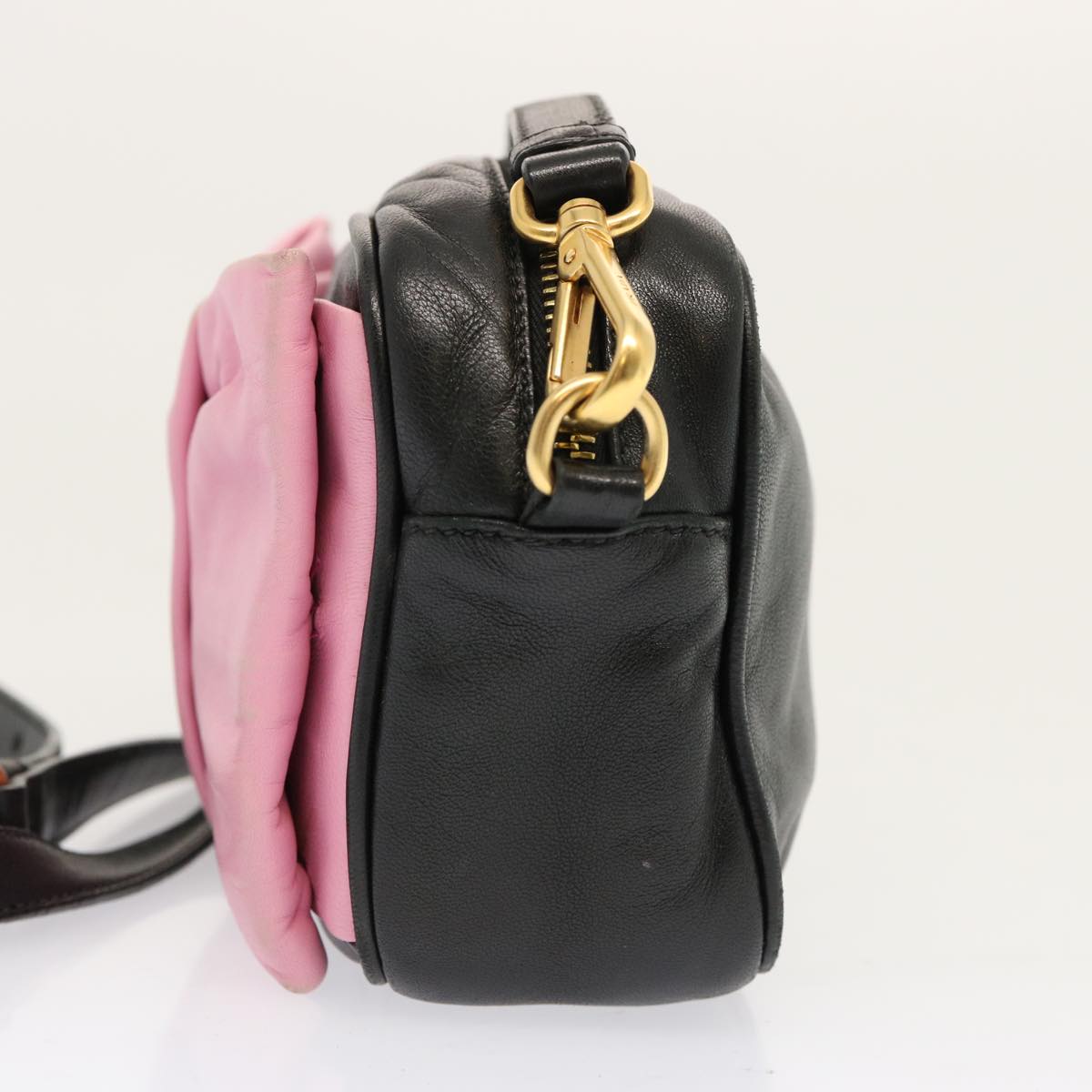 PRADA Ribbon Shoulder Bag Leather Pink Black am6034