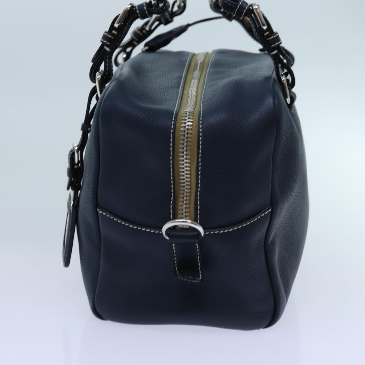 PRADA Hand Bag Leather Navy am6063
