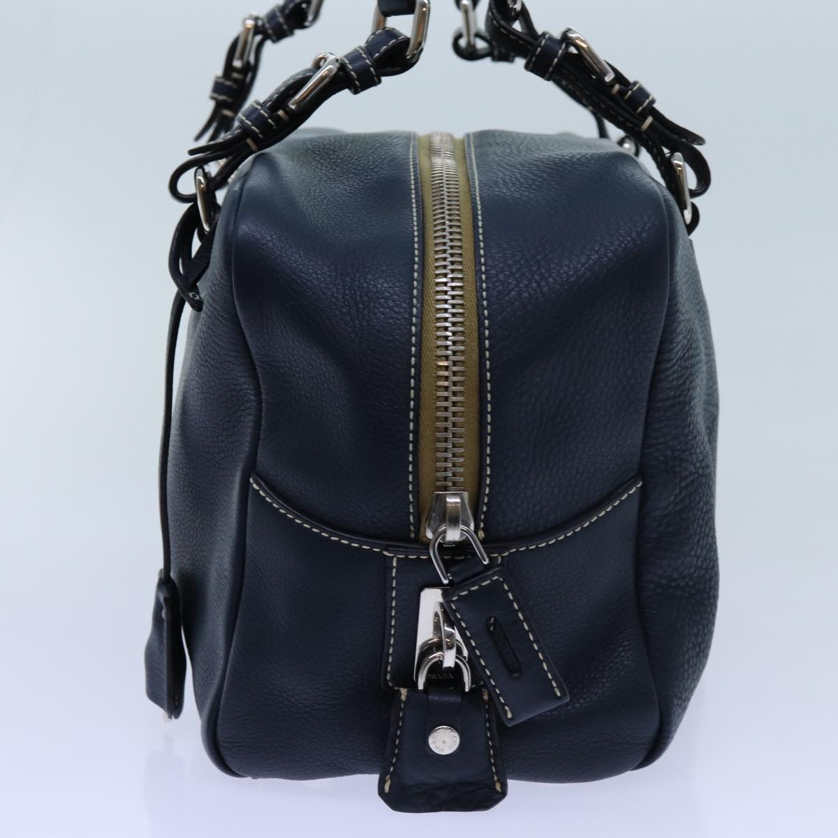 PRADA Hand Bag Leather Navy am6063