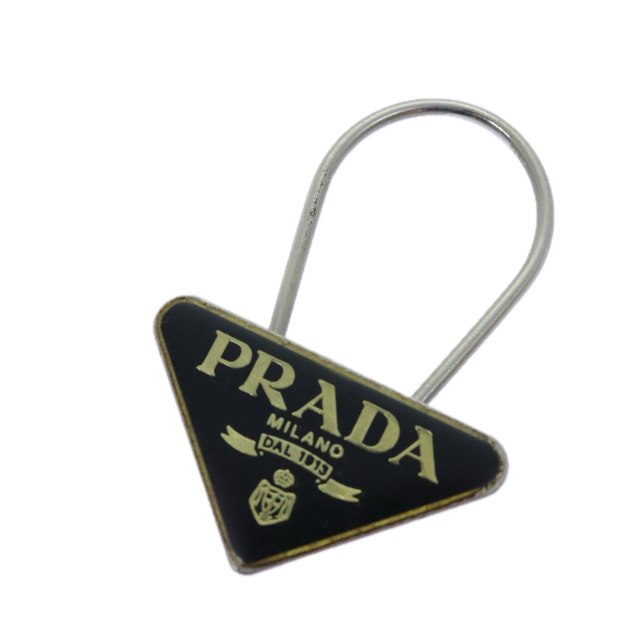 PRADA Triangle Plate Key Ring metal Black am6073