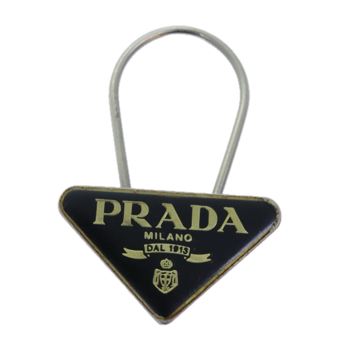 PRADA Triangle Plate Key Ring metal Black am6073