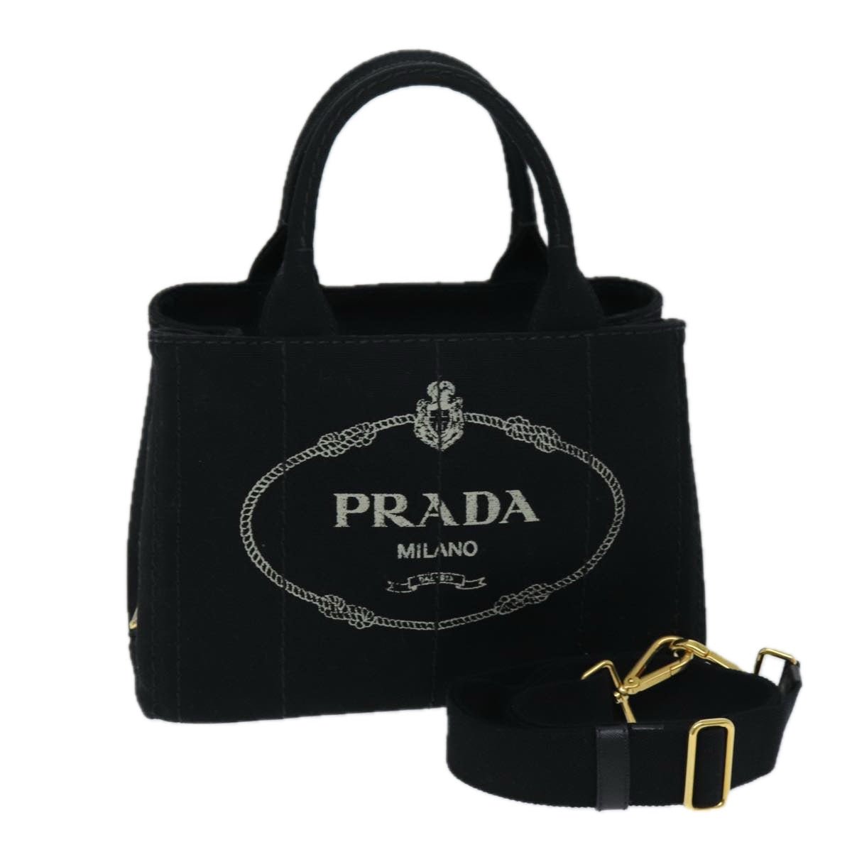 PRADA Canapa PM Hand Bag Canvas 2way Black am6096A