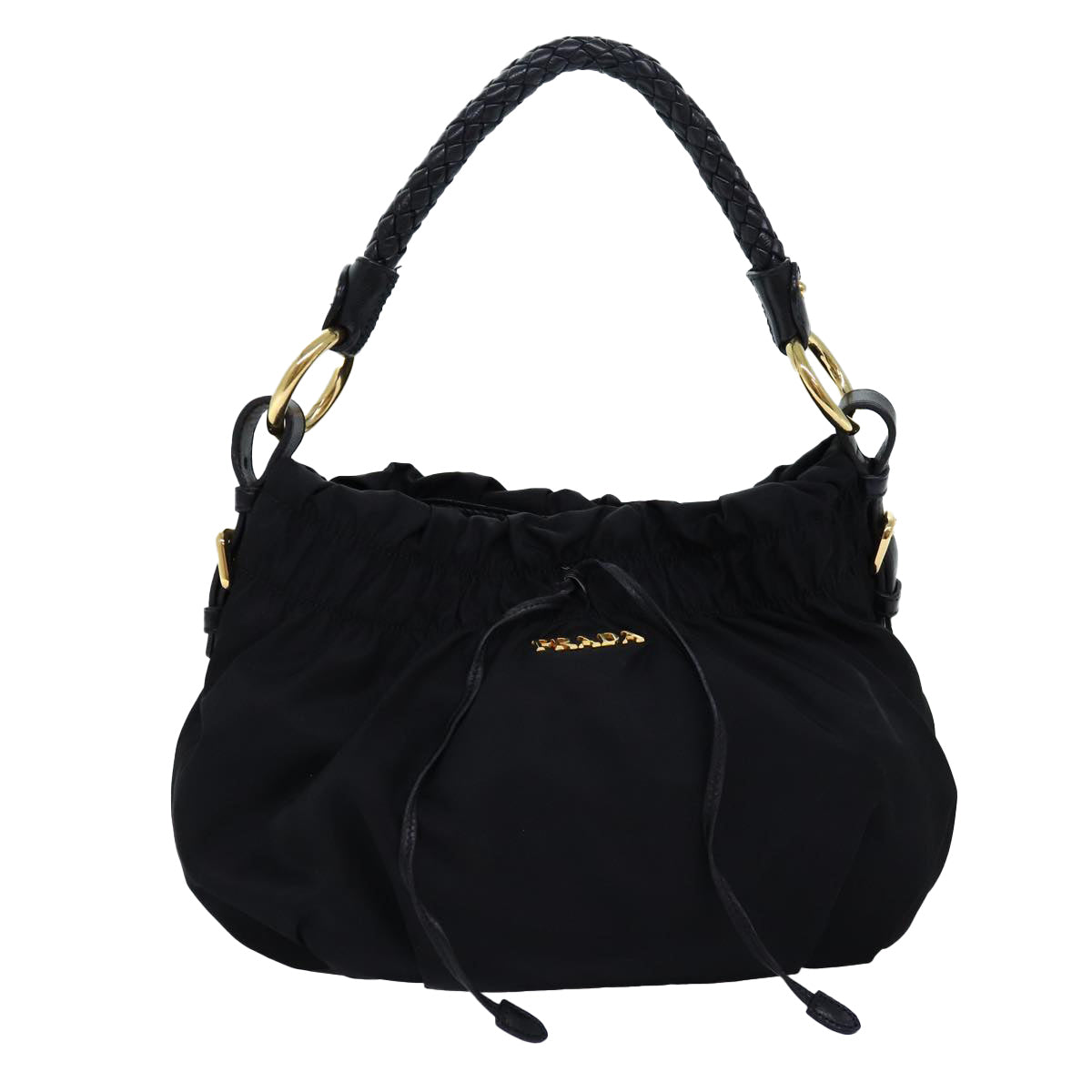 PRADA Ribbon Hand Bag Nylon Black am6168