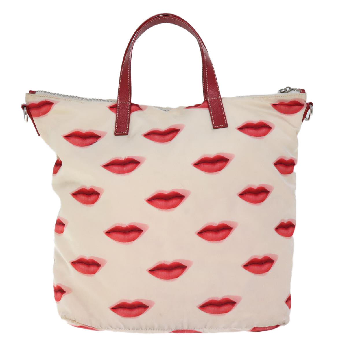 PRADA Hand Bag Nylon 2way White Red am6180