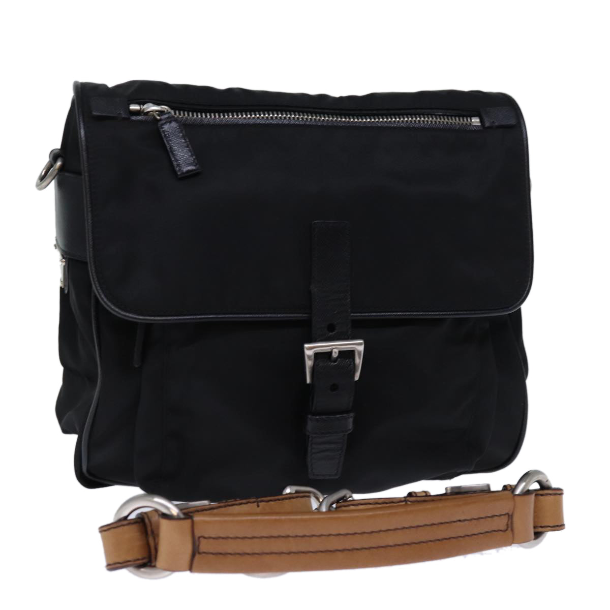 PRADA Shoulder Bag Nylon Leather Black am6182