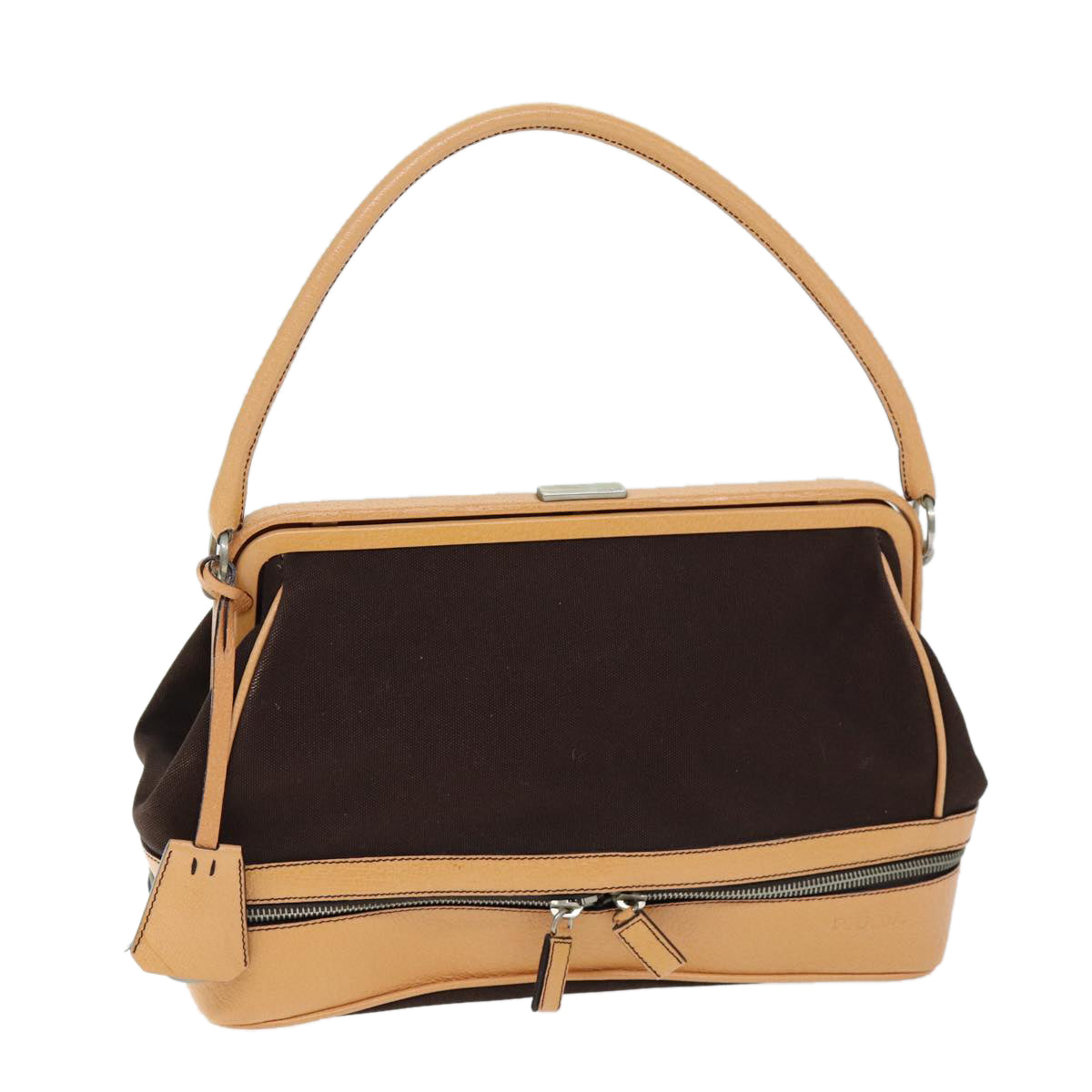 PRADA Hand Bag Canvas Leather Brown am6262