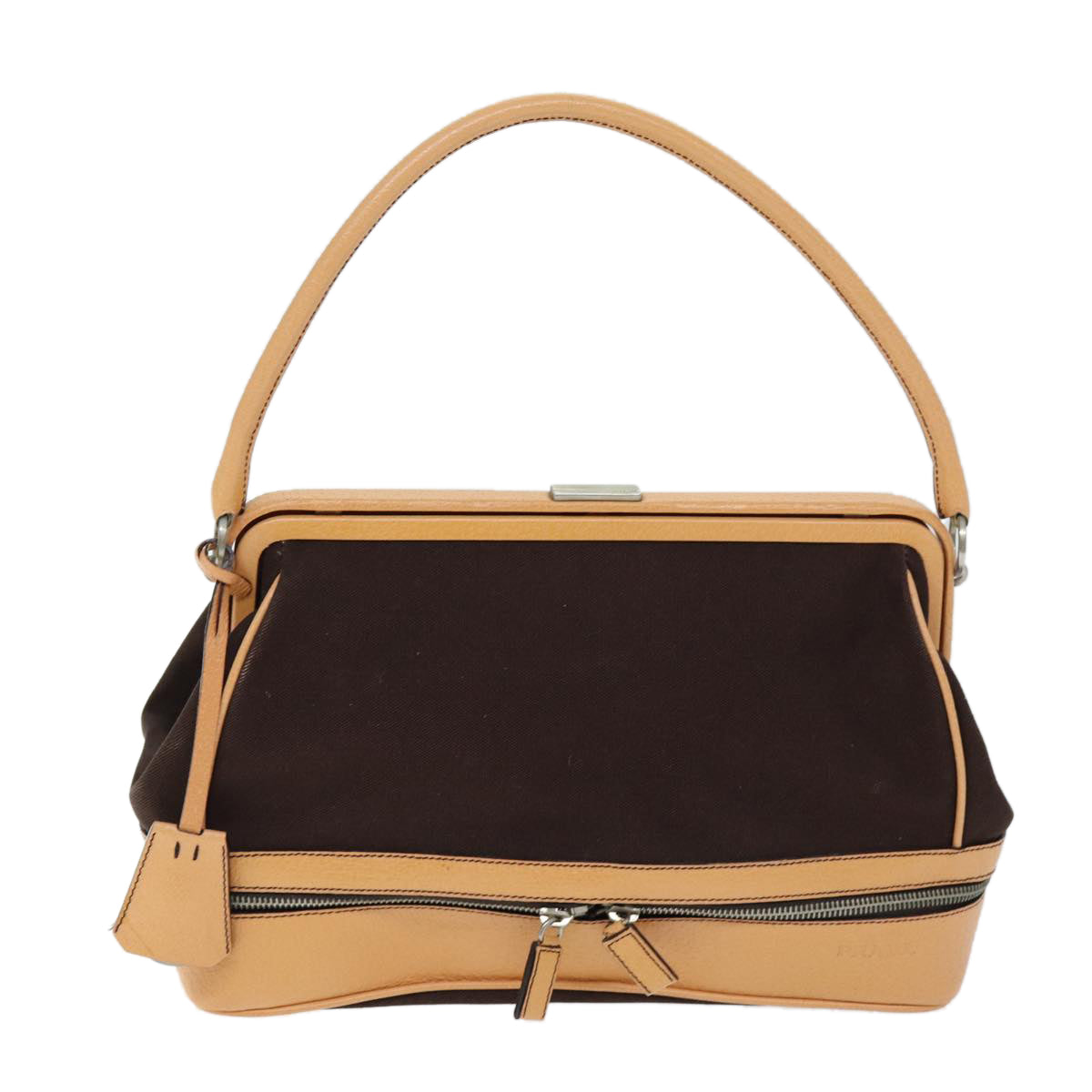 PRADA Hand Bag Canvas Leather Brown am6262