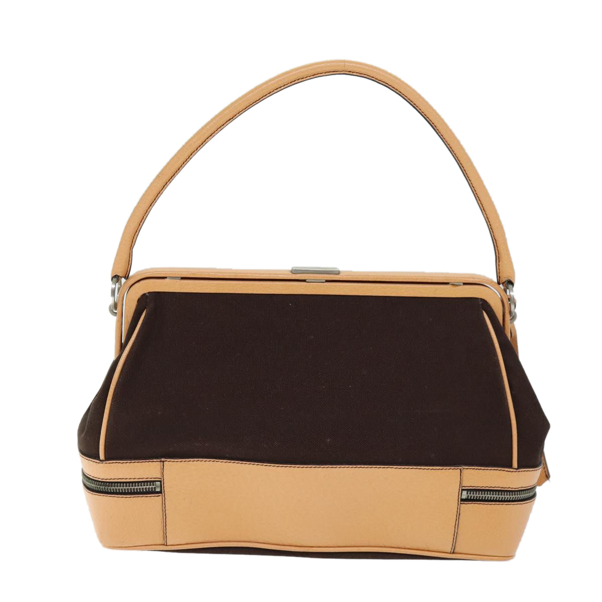 PRADA Hand Bag Canvas Leather Brown am6262