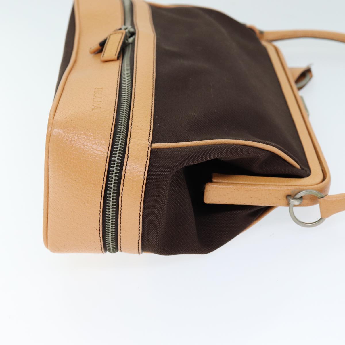 PRADA Hand Bag Canvas Leather Brown am6262