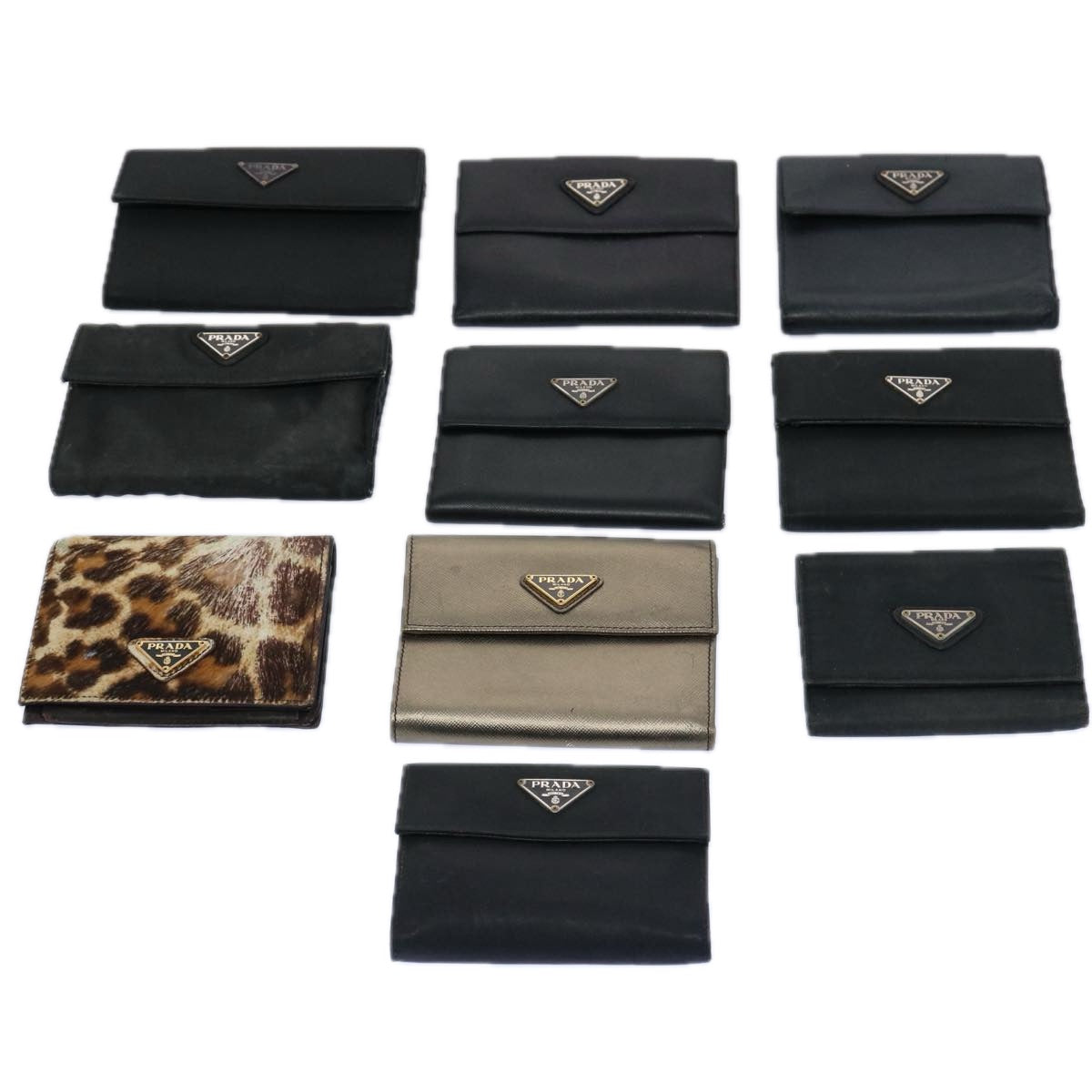 PRADA Wallet Leather Nylon 10set Black Brown ar10912