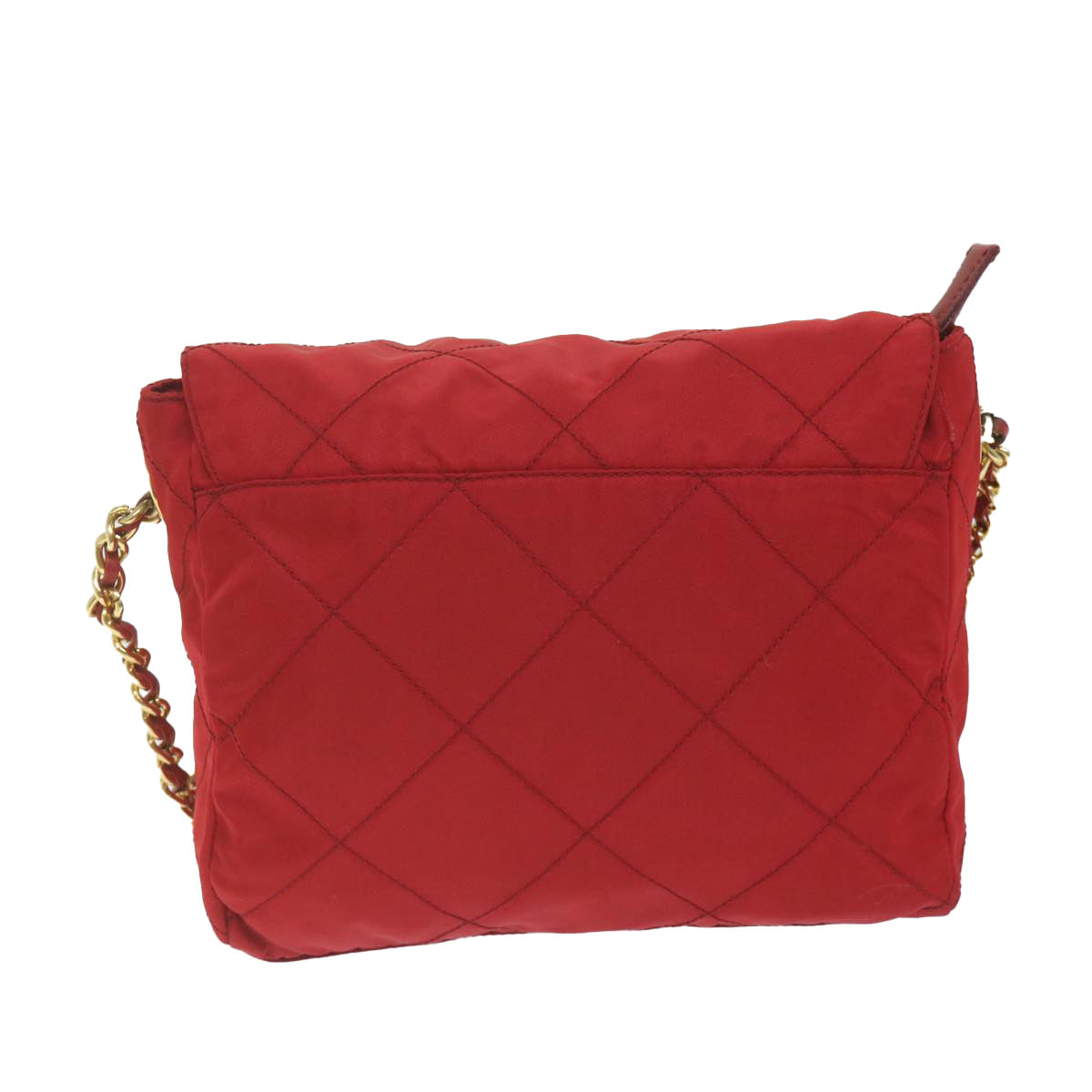 PRADA Quilted Chain Shoulder Bag Nylon Red ar11217