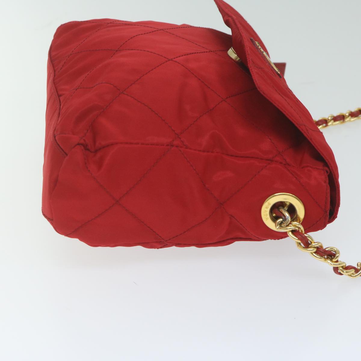 PRADA Quilted Chain Shoulder Bag Nylon Red ar11217