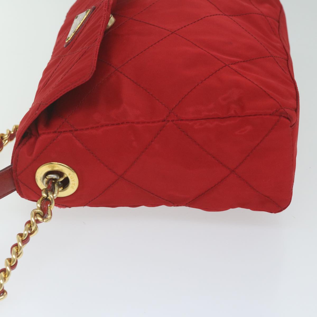 PRADA Quilted Chain Shoulder Bag Nylon Red ar11217