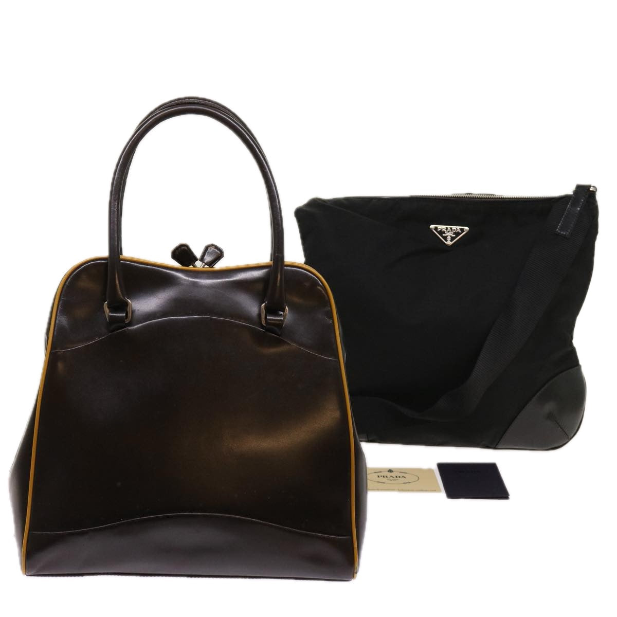 PRADA Shoulder Hand Bag Leather nylon 2Set Brown Black ar11233