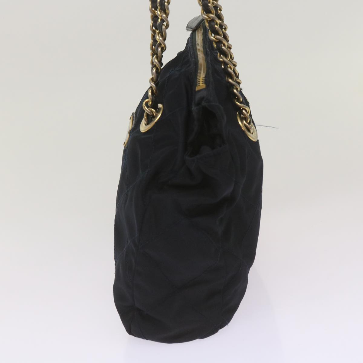 PRADA Quilted Chain Shoulder Bag Nylon Navy  ar11409
