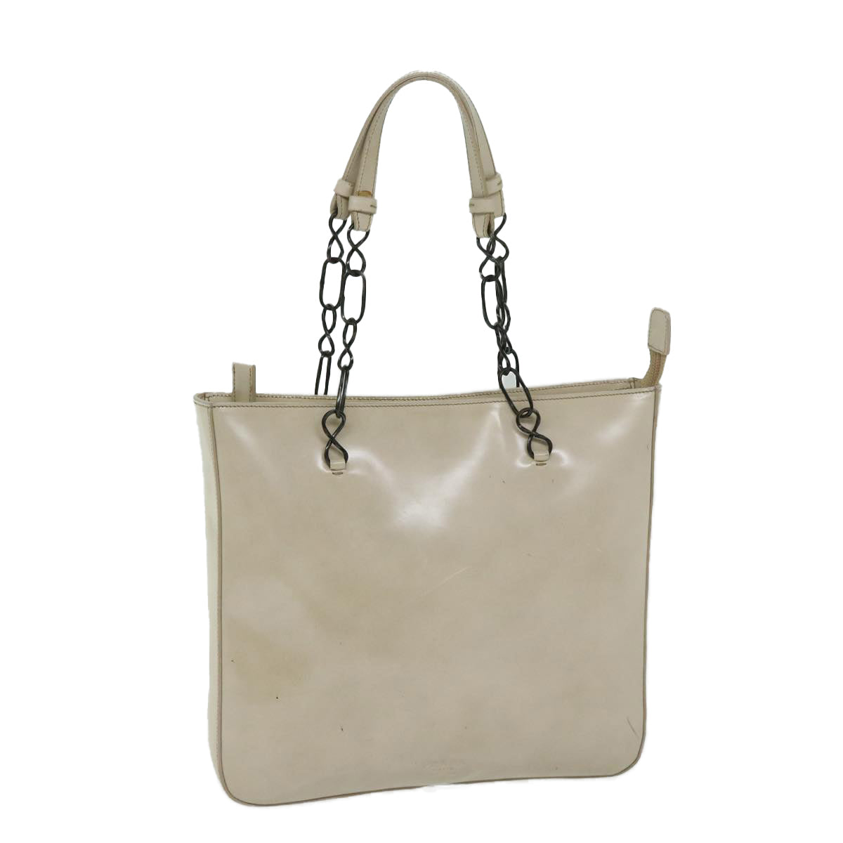 PRADA Chain Tote Bag Patent leather Beige  ar11492