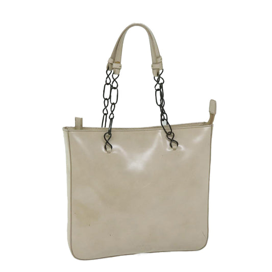 PRADA Chain Tote Bag Patent leather Beige  ar11492