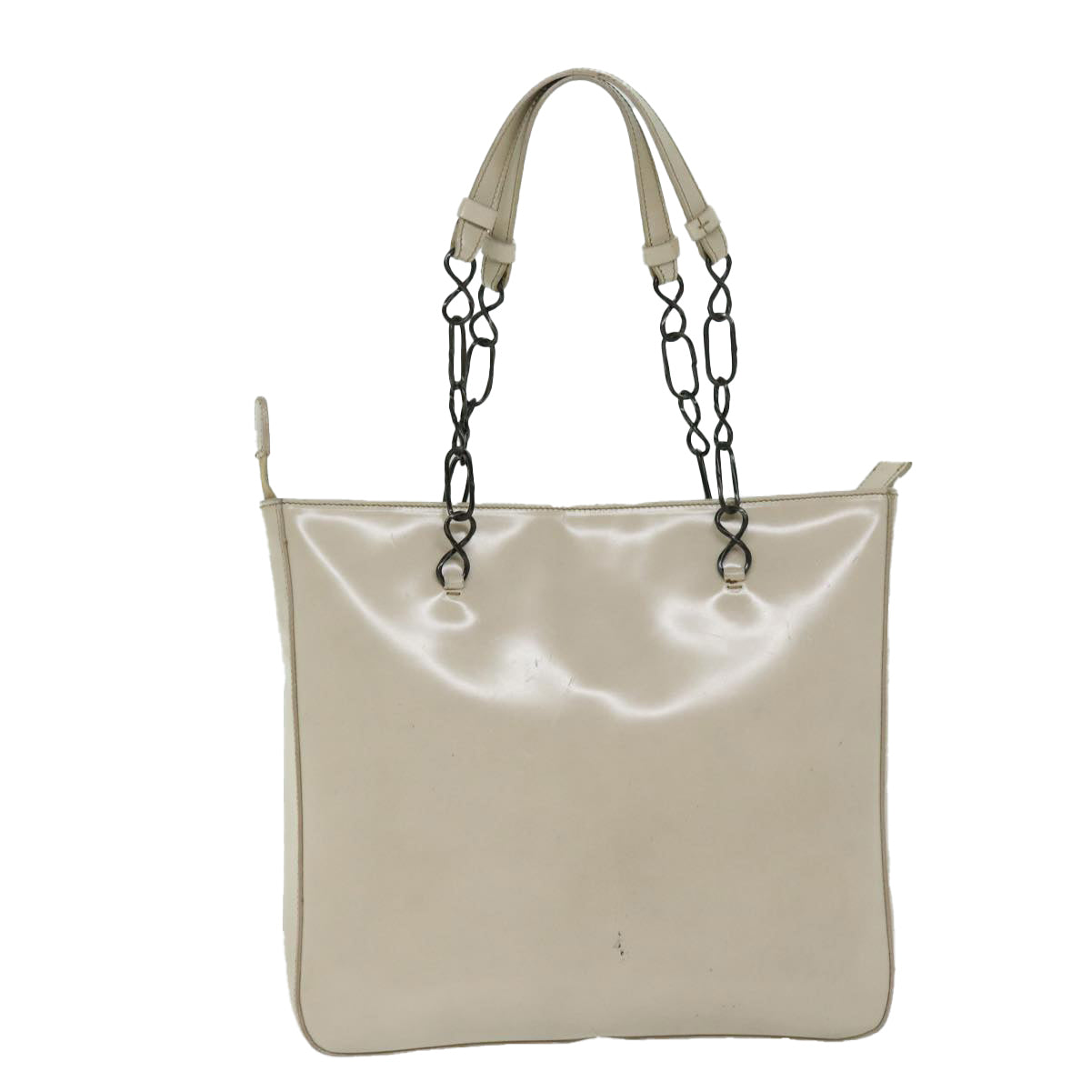 PRADA Chain Tote Bag Patent leather Beige  ar11492