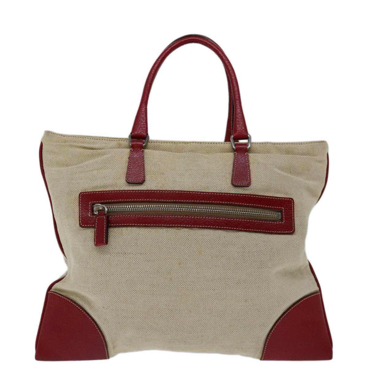 PRADA Hand Bag Canvas Beige Red ar11582B